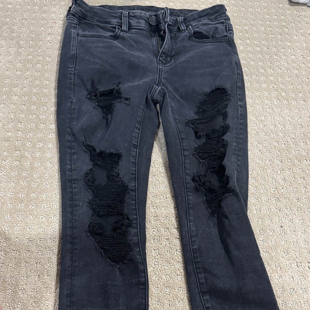 American Eagle Outfitters Black Distressed Skinny Jeans